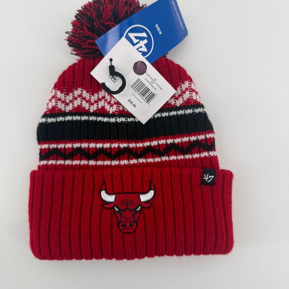 47 Brand Chicago Bulls Kids Polar Vortex Cuff Knit Pom Beanie Red